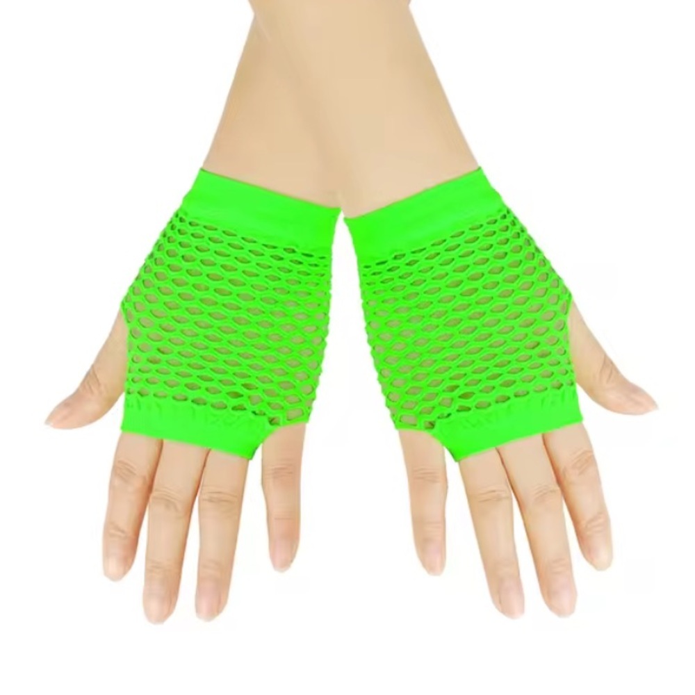 Neon Green Mesh Fingerless Gloves